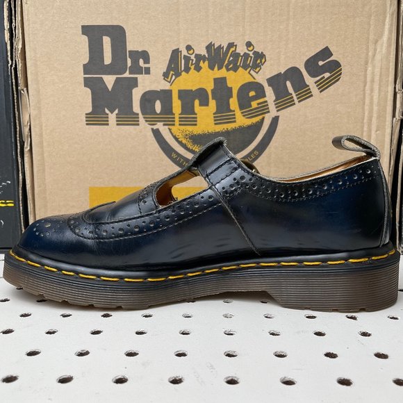 Vintage Dr. Martens Doc England Navy Blue Black Wingtip Mary Janes Sandals UK 6 - Picture 4 of 15